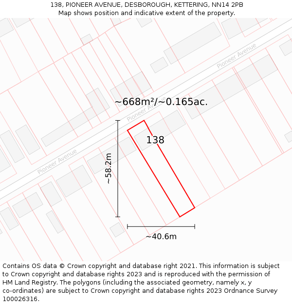 138, PIONEER AVENUE, DESBOROUGH, KETTERING, NN14 2PB: Plot and title map