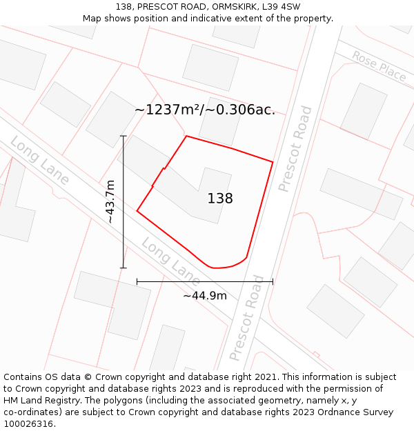 138, PRESCOT ROAD, ORMSKIRK, L39 4SW: Plot and title map