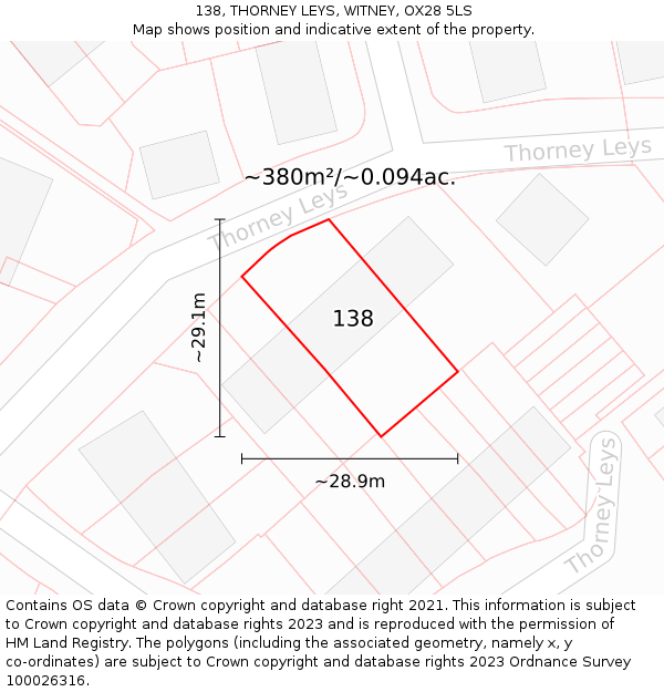 138, THORNEY LEYS, WITNEY, OX28 5LS: Plot and title map