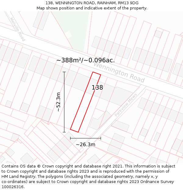 138, WENNINGTON ROAD, RAINHAM, RM13 9DG: Plot and title map