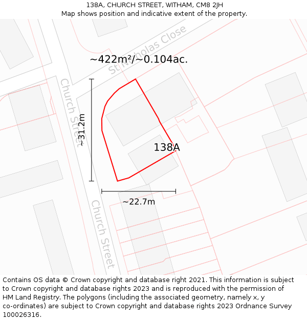 138A, CHURCH STREET, WITHAM, CM8 2JH: Plot and title map