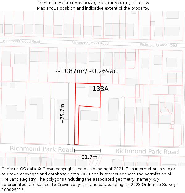 138A, RICHMOND PARK ROAD, BOURNEMOUTH, BH8 8TW: Plot and title map