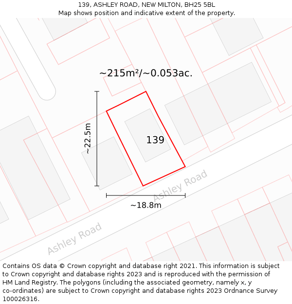 139, ASHLEY ROAD, NEW MILTON, BH25 5BL: Plot and title map