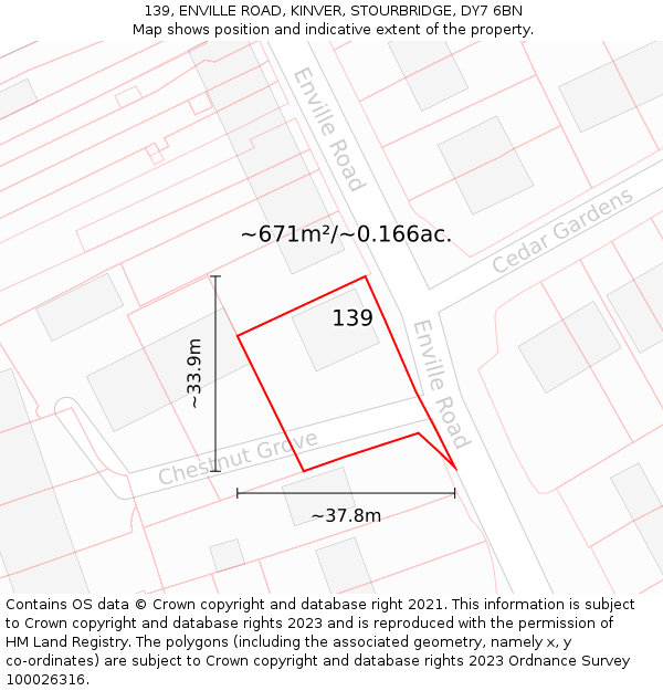 139, ENVILLE ROAD, KINVER, STOURBRIDGE, DY7 6BN: Plot and title map