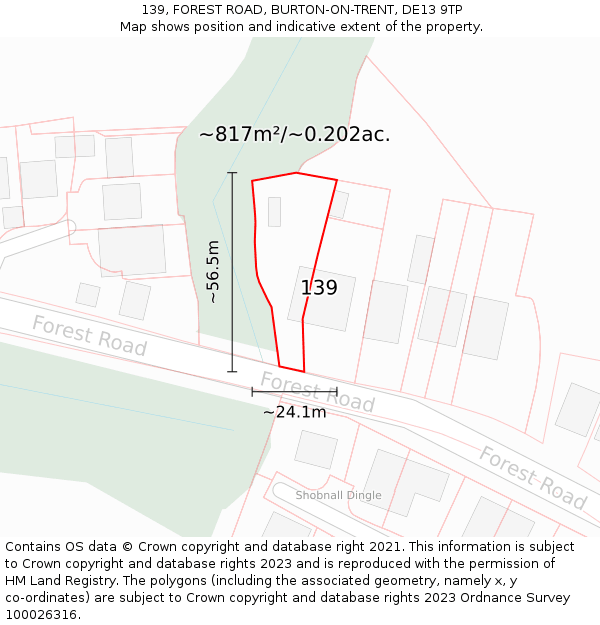 139, FOREST ROAD, BURTON-ON-TRENT, DE13 9TP: Plot and title map