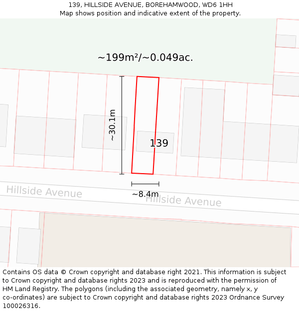 139, HILLSIDE AVENUE, BOREHAMWOOD, WD6 1HH: Plot and title map