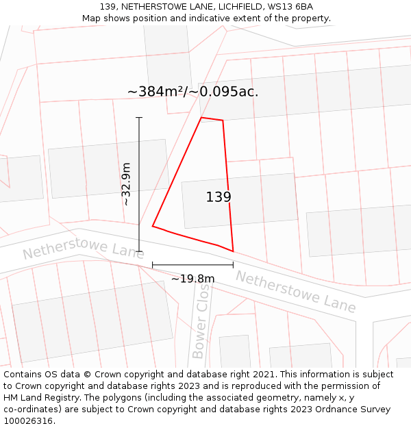 139, NETHERSTOWE LANE, LICHFIELD, WS13 6BA: Plot and title map