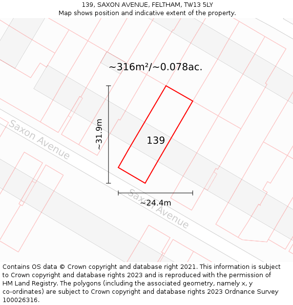 139, SAXON AVENUE, FELTHAM, TW13 5LY: Plot and title map