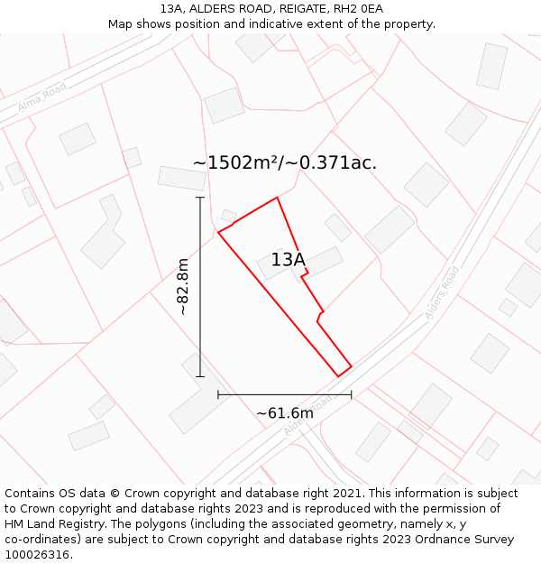 13A, ALDERS ROAD, REIGATE, RH2 0EA: Plot and title map