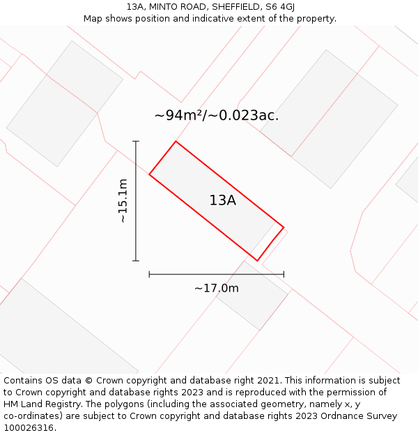 13A, MINTO ROAD, SHEFFIELD, S6 4GJ: Plot and title map