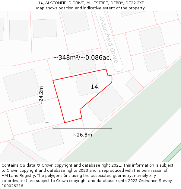 14, ALSTONFIELD DRIVE, ALLESTREE, DERBY, DE22 2XF: Plot and title map