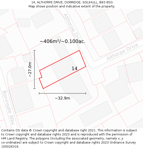 14, ALTHORPE DRIVE, DORRIDGE, SOLIHULL, B93 8SG: Plot and title map