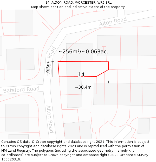 14, ALTON ROAD, WORCESTER, WR5 3RL: Plot and title map