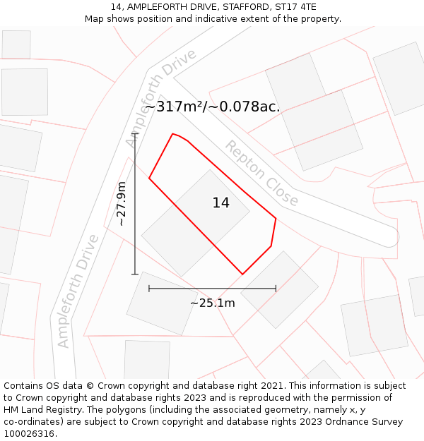 14, AMPLEFORTH DRIVE, STAFFORD, ST17 4TE: Plot and title map