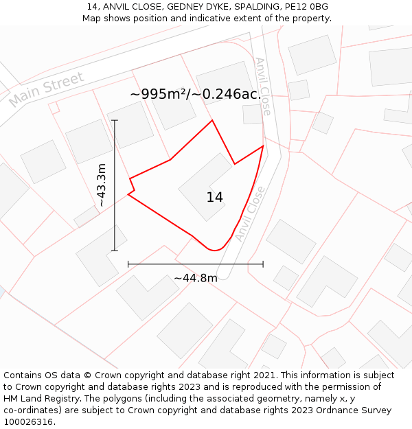 14, ANVIL CLOSE, GEDNEY DYKE, SPALDING, PE12 0BG: Plot and title map