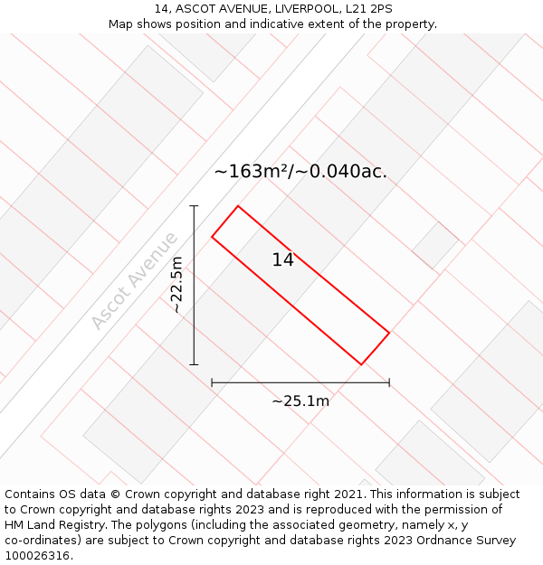 14, ASCOT AVENUE, LIVERPOOL, L21 2PS: Plot and title map