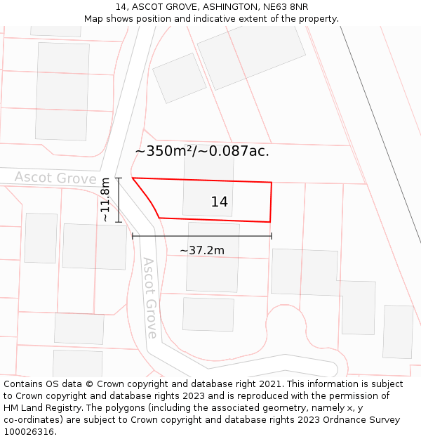 14, ASCOT GROVE, ASHINGTON, NE63 8NR: Plot and title map