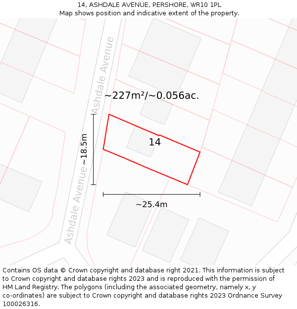 14, ASHDALE AVENUE, PERSHORE, WR10 1PL: Plot and title map