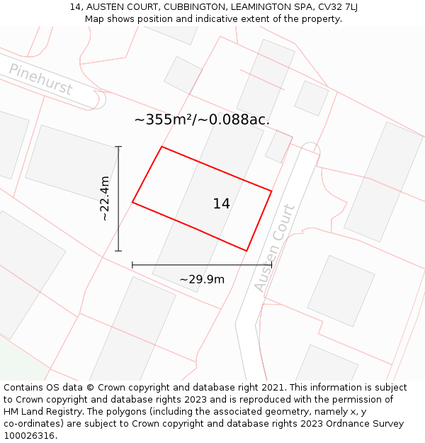 14, AUSTEN COURT, CUBBINGTON, LEAMINGTON SPA, CV32 7LJ: Plot and title map