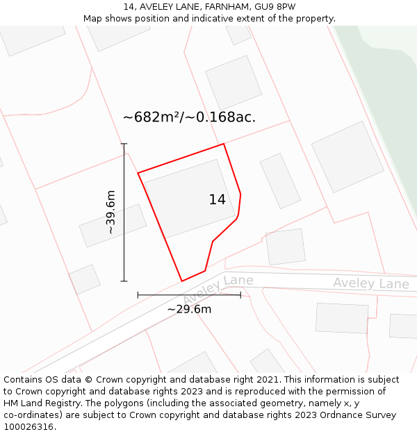 14, AVELEY LANE, FARNHAM, GU9 8PW: Plot and title map