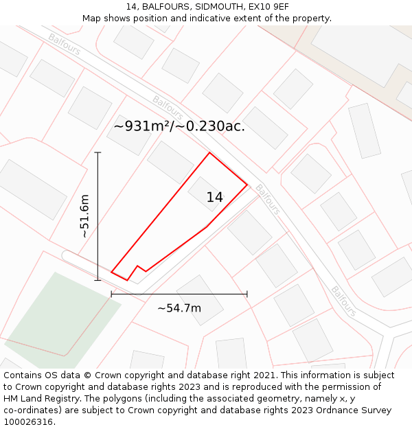 14, BALFOURS, SIDMOUTH, EX10 9EF: Plot and title map