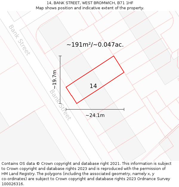 14, BANK STREET, WEST BROMWICH, B71 1HF: Plot and title map