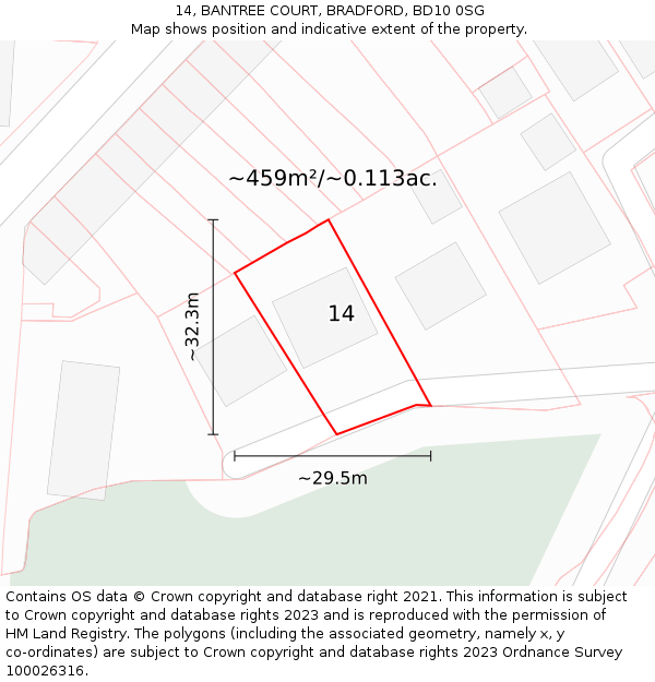 14, BANTREE COURT, BRADFORD, BD10 0SG: Plot and title map