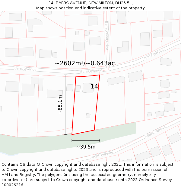 14, BARRS AVENUE, NEW MILTON, BH25 5HJ: Plot and title map