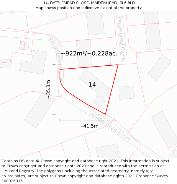 14, BATTLEMEAD CLOSE, MAIDENHEAD, SL6 8LB: Plot and title map