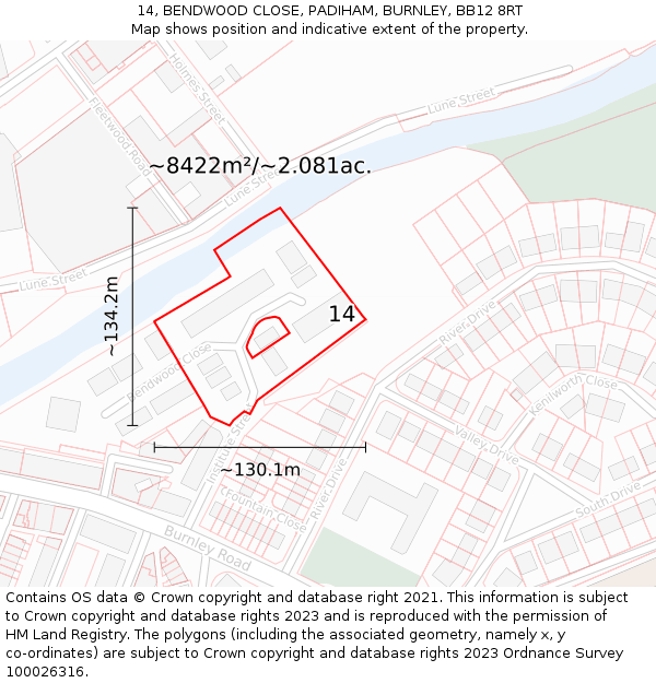 14, BENDWOOD CLOSE, PADIHAM, BURNLEY, BB12 8RT: Plot and title map