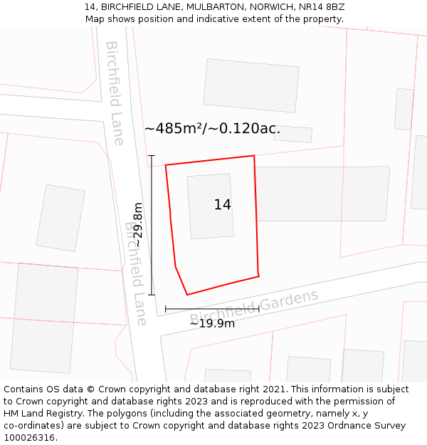 14, BIRCHFIELD LANE, MULBARTON, NORWICH, NR14 8BZ: Plot and title map