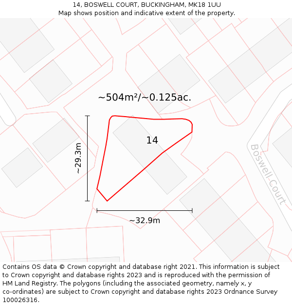 14, BOSWELL COURT, BUCKINGHAM, MK18 1UU: Plot and title map