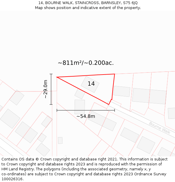 14, BOURNE WALK, STAINCROSS, BARNSLEY, S75 6JQ: Plot and title map