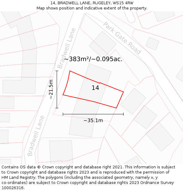 14, BRADWELL LANE, RUGELEY, WS15 4RW: Plot and title map