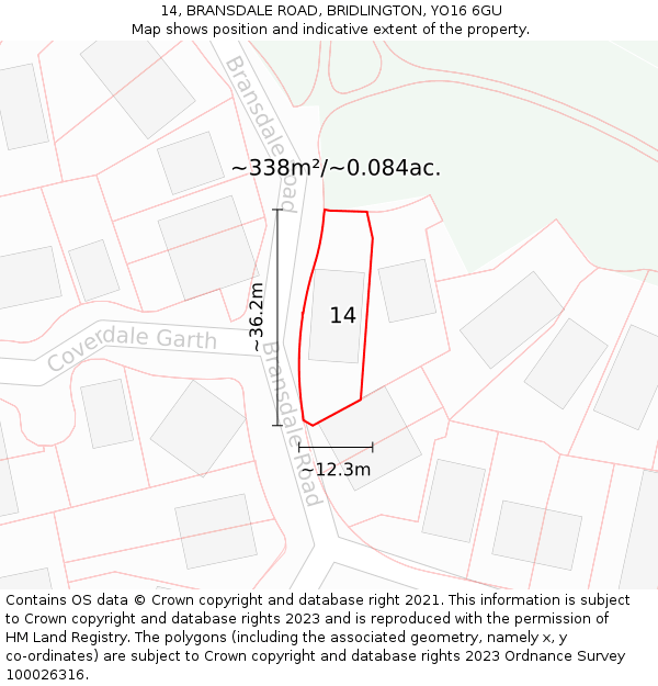 14, BRANSDALE ROAD, BRIDLINGTON, YO16 6GU: Plot and title map