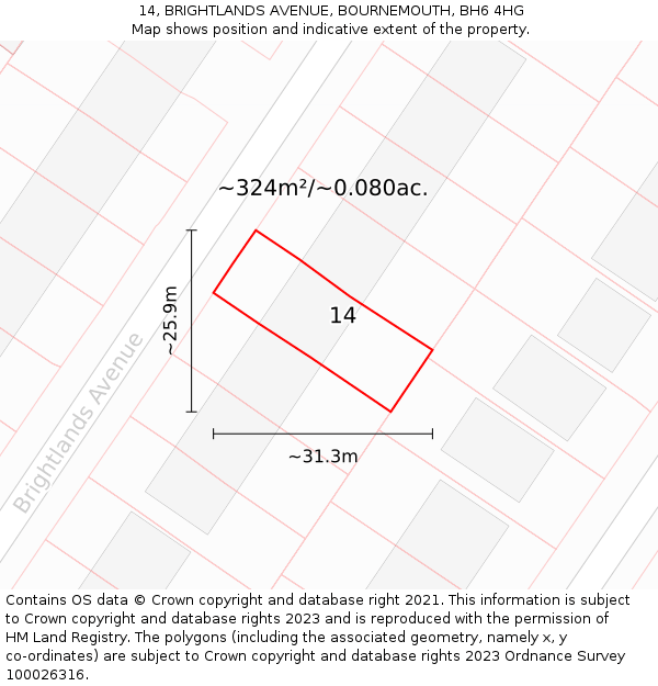 14, BRIGHTLANDS AVENUE, BOURNEMOUTH, BH6 4HG: Plot and title map