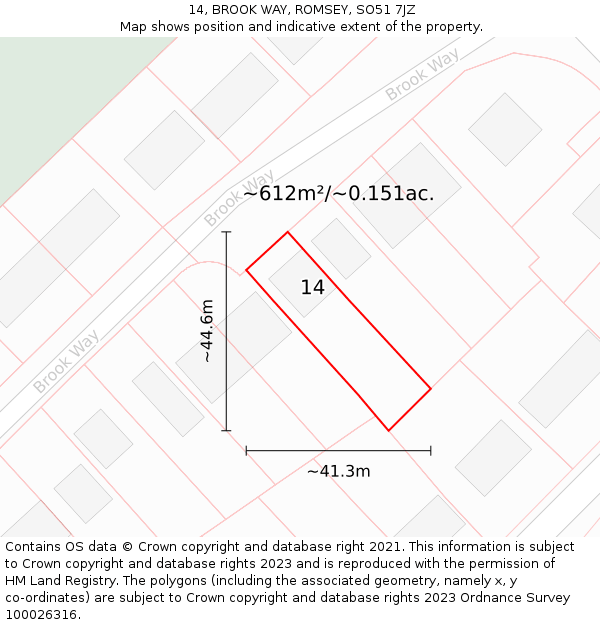 14, BROOK WAY, ROMSEY, SO51 7JZ: Plot and title map