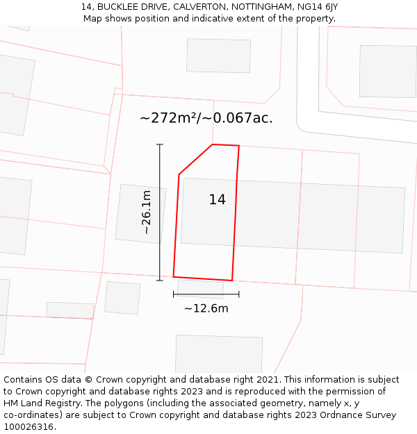 14, BUCKLEE DRIVE, CALVERTON, NOTTINGHAM, NG14 6JY: Plot and title map