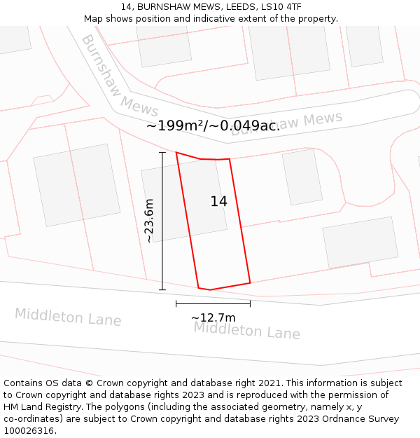 14, BURNSHAW MEWS, LEEDS, LS10 4TF: Plot and title map