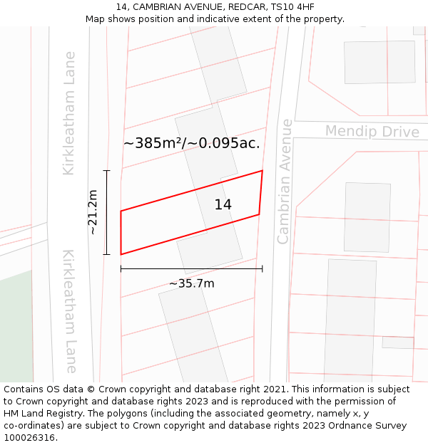 14, CAMBRIAN AVENUE, REDCAR, TS10 4HF: Plot and title map