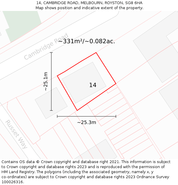 14, CAMBRIDGE ROAD, MELBOURN, ROYSTON, SG8 6HA: Plot and title map