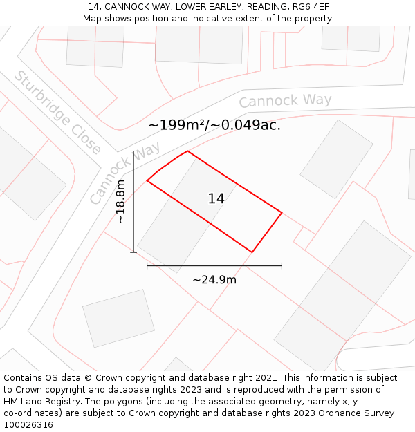 14, CANNOCK WAY, LOWER EARLEY, READING, RG6 4EF: Plot and title map