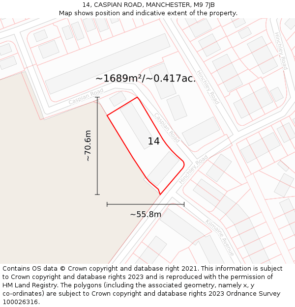 14, CASPIAN ROAD, MANCHESTER, M9 7JB: Plot and title map