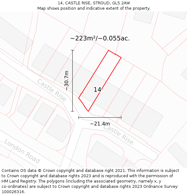 14, CASTLE RISE, STROUD, GL5 2AW: Plot and title map