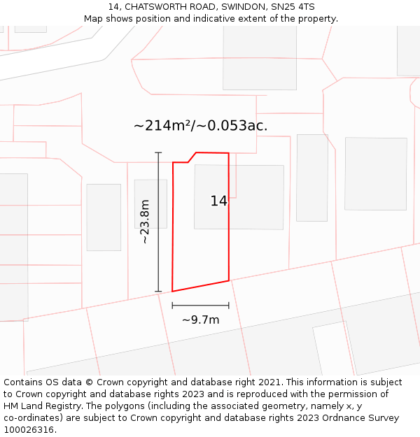 14, CHATSWORTH ROAD, SWINDON, SN25 4TS: Plot and title map