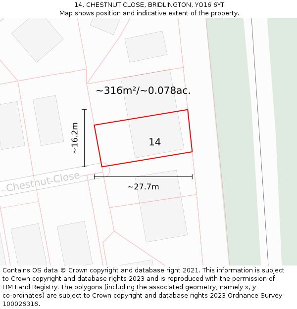 14, CHESTNUT CLOSE, BRIDLINGTON, YO16 6YT: Plot and title map