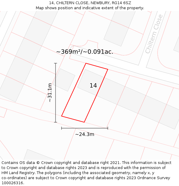 14, CHILTERN CLOSE, NEWBURY, RG14 6SZ: Plot and title map