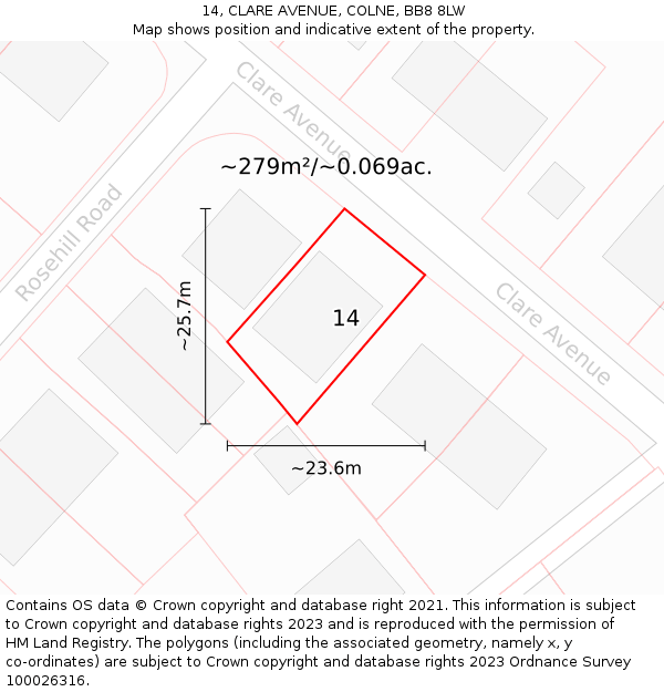 14, CLARE AVENUE, COLNE, BB8 8LW: Plot and title map