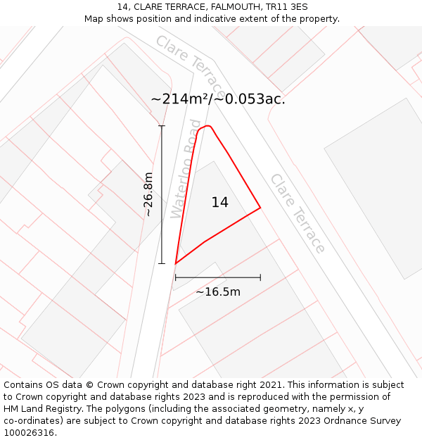 14, CLARE TERRACE, FALMOUTH, TR11 3ES: Plot and title map