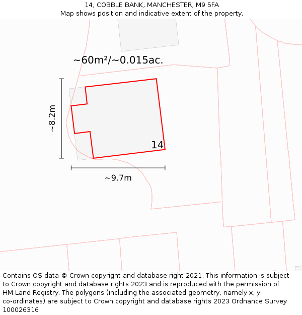 14, COBBLE BANK, MANCHESTER, M9 5FA: Plot and title map